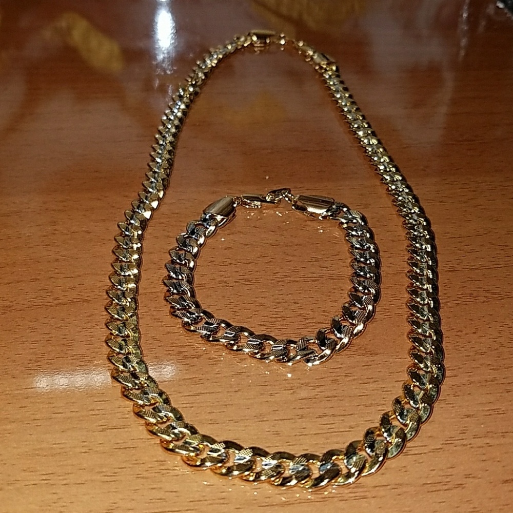 Mens "Titus" Two-Tone Necklace and Bracelet Set